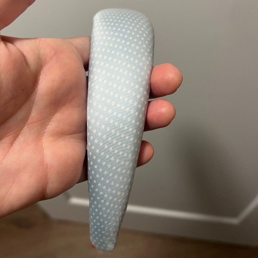 Light Blue White Dot Print Silk Headband